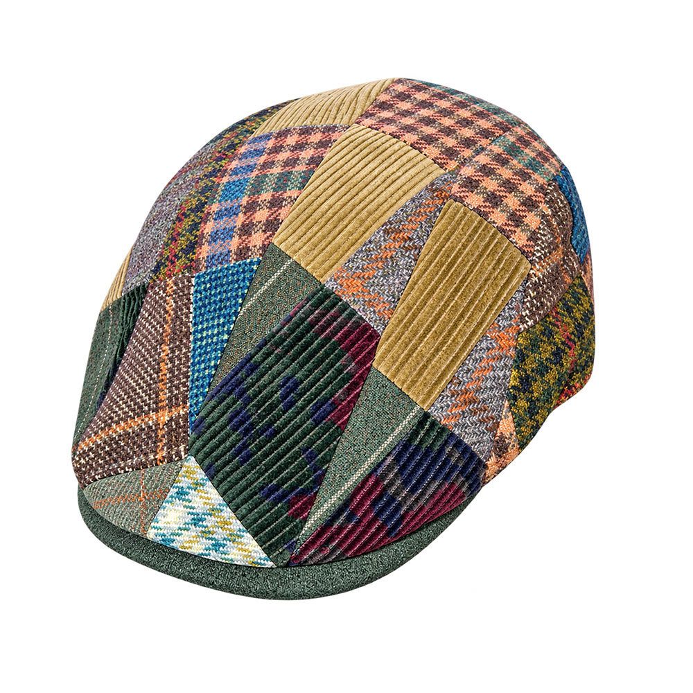 Patchwork-pet-groen-bruin-alfonso-D`Este Petten Hoedenwinkel HoedTique Heusden Pet Zomerpetten en Winterpetten